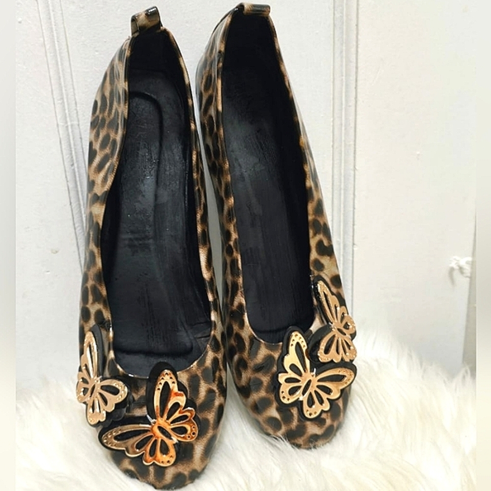 Extreme Leopard Patent Butterfly Signature GoldLogo Ballet Flats Women's Size9✌️
